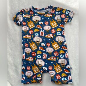 Little Bum Bums Blue Sports Themed Bamboo Shortie Romper with Snaps